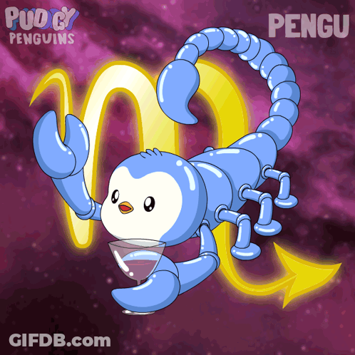 Scorpion Holding Martini With Name Pengu GIF