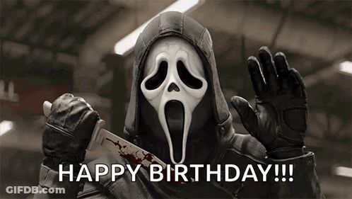 Scream Holding Bloody Knife Saying Happy Birthday GIF