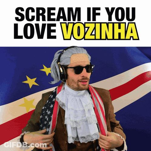 Scream If You Love Vozinha Poster With A Man Wearing Headphones And Sunglasses GIF