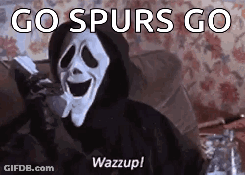 Scream Mask On Couch With Go Spurs Go GIF
