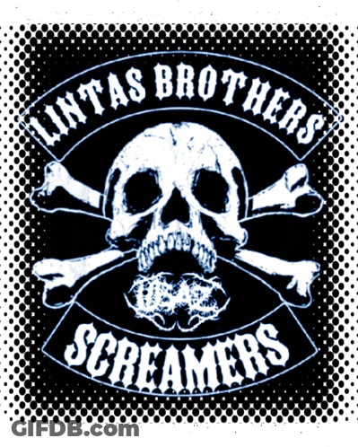 Screamers Logo With Skull And Crossbones GIF