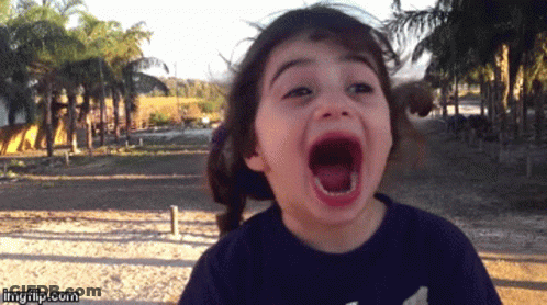 Screaming Little Girl In Blue Shirt With White Bear GIF