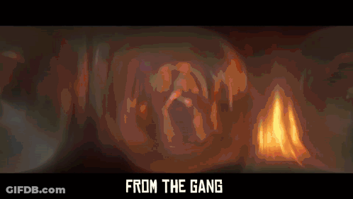 Screen With Fire And Words From The Gang GIF