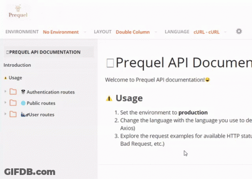 Screenshot Prequel API Docs GIF