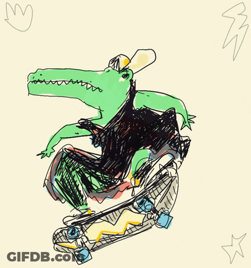 Scribled Alligator Flipping Skateboard GIF