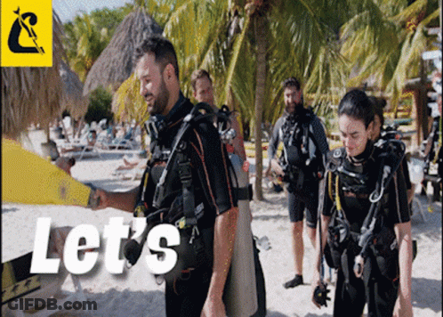 Scuba Divers On Beach With Lets GIF