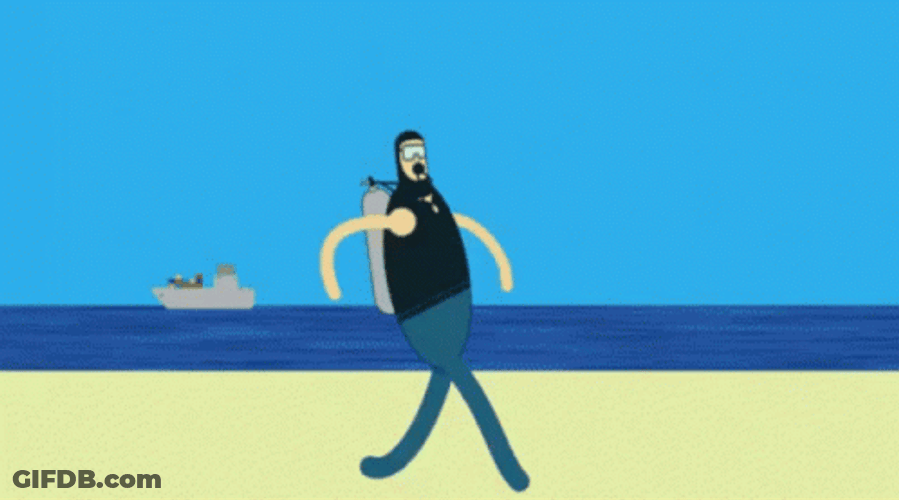 Scuba Steve Walks At The Shore GIF