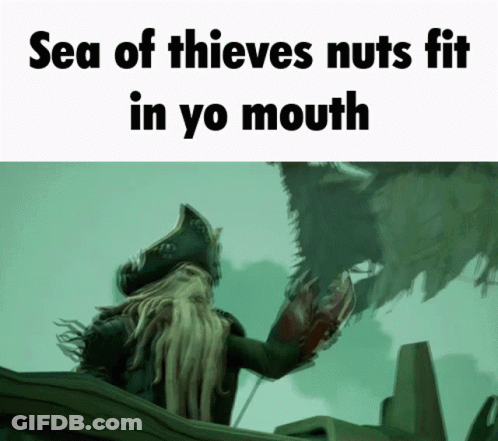 Sea Of Thieves Nuts Fit In Yo Mouth Written On A Picture GIF