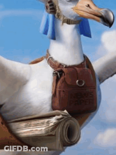 Seagull Carrying Brown Bag Saying News Paper GIF