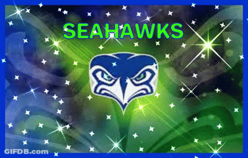 Seahawks Logo Surrounded By Stars On Green And Blue GIF