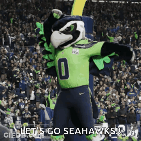 Seahawks Mascot Dancing In Front Of Crowd GIF