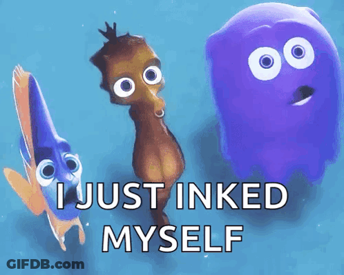 Seahorse And Purple Ghost Saying I Just Inked Myself GIF