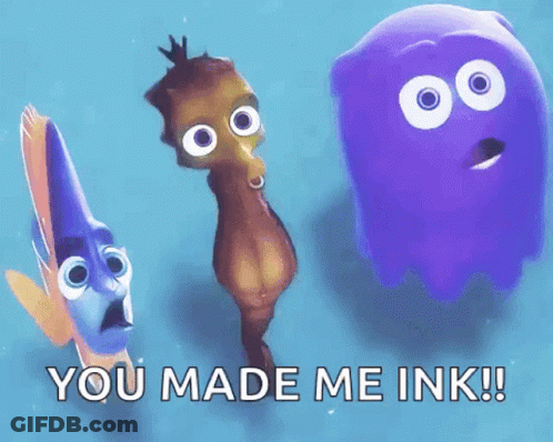 Seahorse And Purple Ghost Saying You Made Me Ink GIF