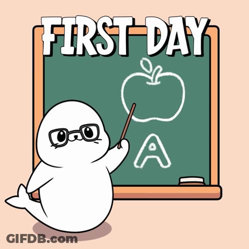 Seal Pointing At Apple On First Day Chalkboard GIF