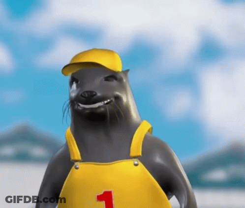 Seal Wearing Hat And Overalls With Number 1 GIF