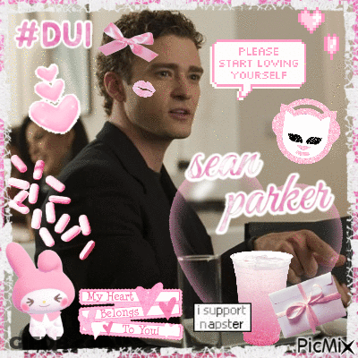 Sean Parker Surrounded By Pink And White Icons GIF