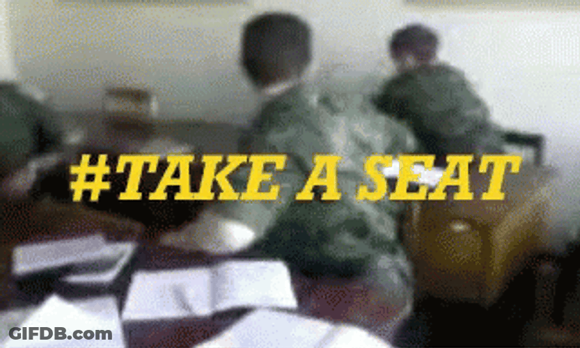 Seats Taken Soldier Hitting Chair GIF