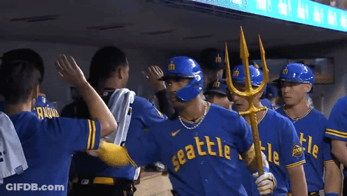 Seattle Baseball Player Holding Trident GIF