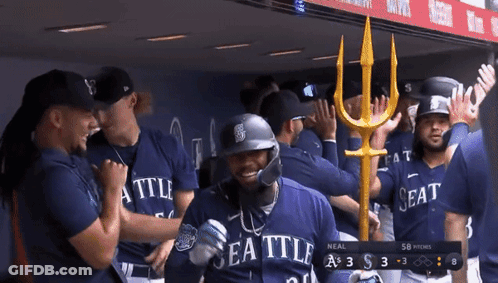 Seattle Baseball Players Celebrating Win GIF