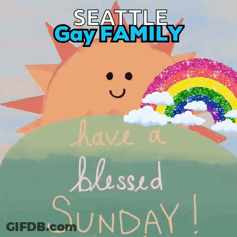 Seattle Gay Family Greeting Card With Smiling Sun And Rainbow GIF