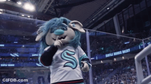 Seattle Kraken Mascot In Front Of Crowd GIF