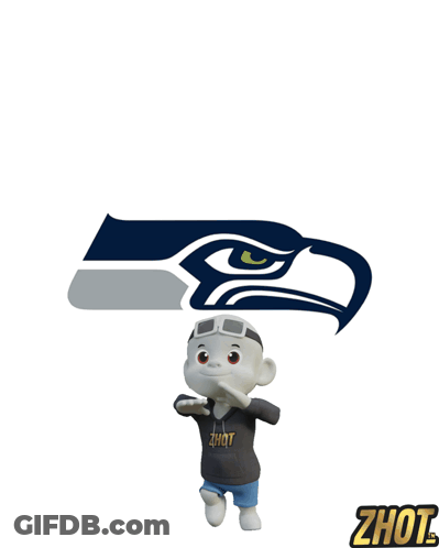 Seattle Seahawks Logo With Cartoon Character In Zhot Shirt GIF
