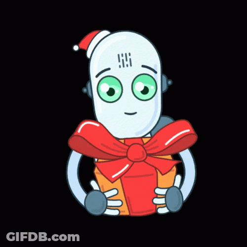 Secret Santa Robot Holding Gift GIF