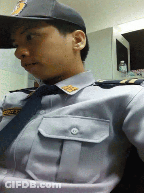 Security Guard Smile Peace Sign GIF
