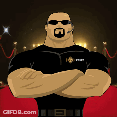 Security Guard With Arms Crossed In Front Of Red Carpet GIF