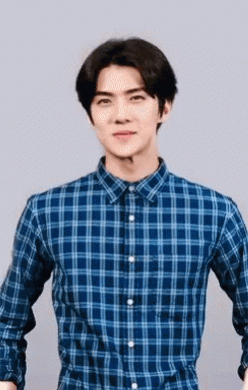 Sehun Wearing Blue Checkered GIF