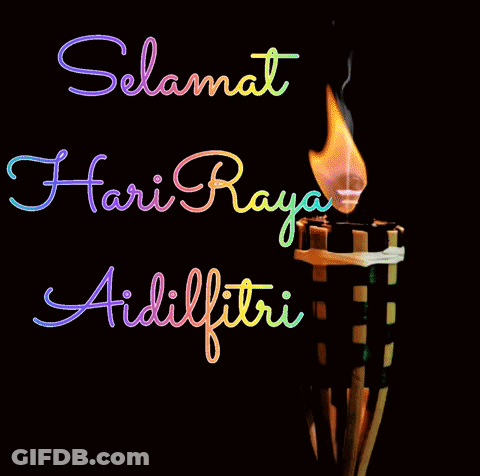 Selamat Hari Raya Aidilfitri Is Written Above A Lit Candle GIF
