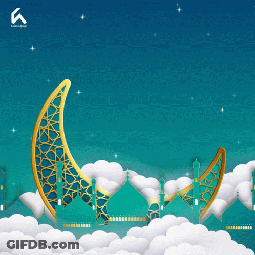 Selamat Hari Raya Greeting Card With Crescent Moon And Mosques GIF