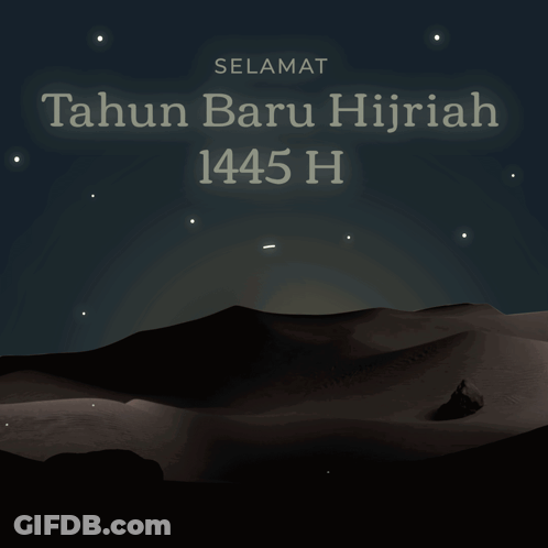 Selamat Tahun Baru Hijriah 1441 H Is Written Above A Crescent Moon In The Desert GIF