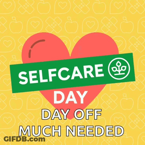 Selfcare Day Poster With Red Heart On Yellow GIF