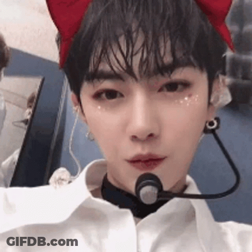 Selfie With Microphone And Cat Ears GIF