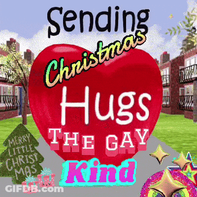 Sending Christmas Hugs Gay Card GIF