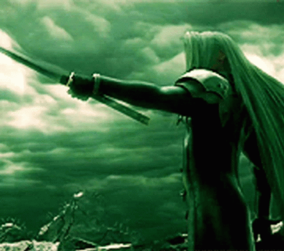 Sephiroth Showing Wings In Green Filter GIF