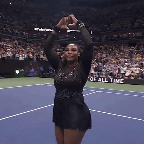 Serena Walking With Heart Hands In US Open GIF