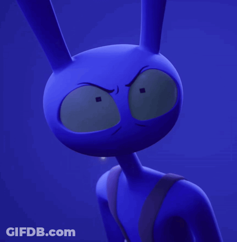 Serious Blue Cartoon Character With Big Eyes GIF
