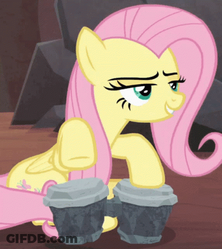 Serious Cartoon Pony Holding Two Rocks GIF