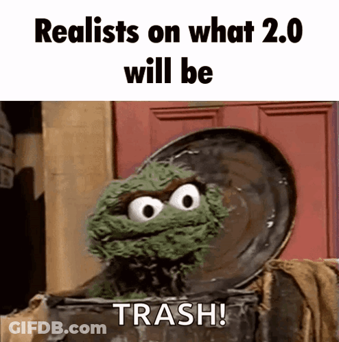 Sesame Street Character In Trash Can Saying Realists On What 2.0 Will Be Trash GIF