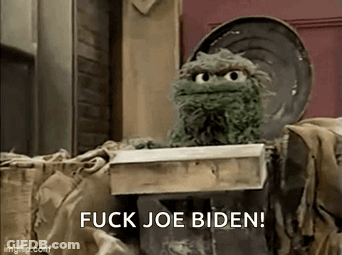 Sesame Street Character Says Fuck Joe Biden On Trash Can GIF
