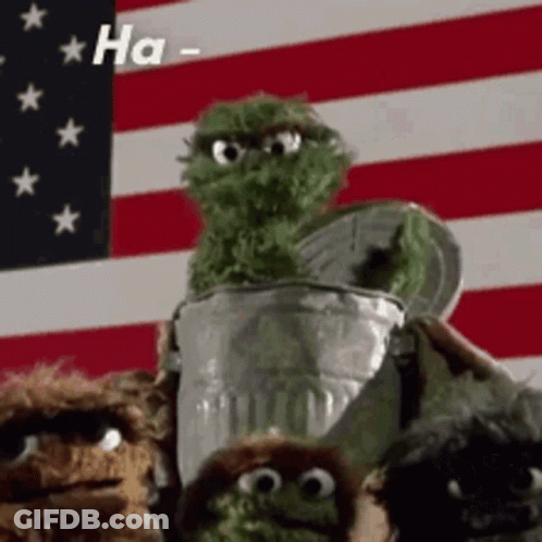 Sesame Street Characters In Front Of American Flag GIF