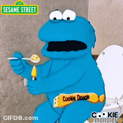 Sesame Street Cookie Monster Sitting On A Toilet GIF