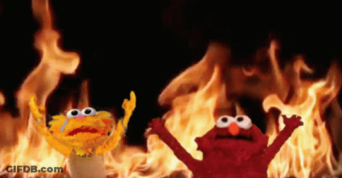 Sesame Street Elmo And Oscar Standing By Fire GIF