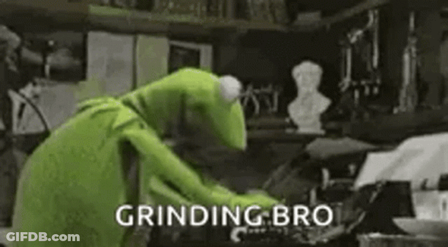 Sesame Street Muppet Kermit Frog Typing Fast Grinding GIF