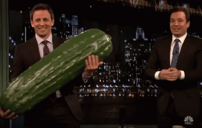 Seth Meyers Carrying Pickle GIF