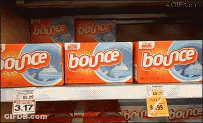 Boxes Of Bounce Laundry Detergent On Shelf GIF