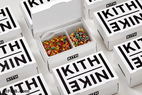 Several Boxes Of Kith Cereal Are Sitting On A Table GIF