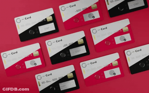 Several G Card Cards On A Red Background GIF